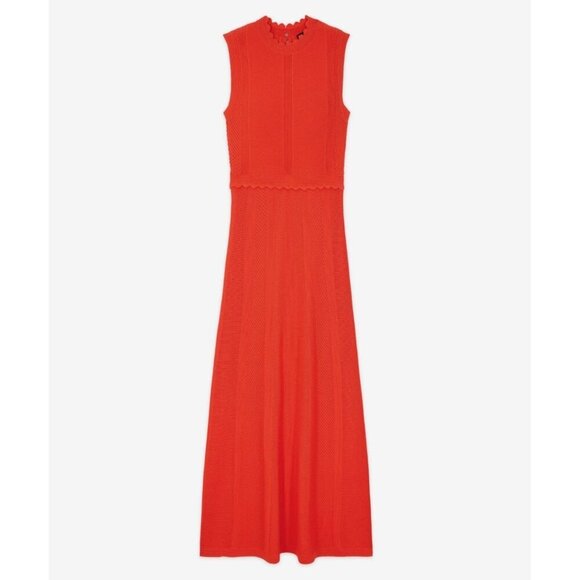 The Kooples Open Mesh Knit‎ Red Orange Maxi Dress Scalloped Keyhole Back S - Picture 3 of 14